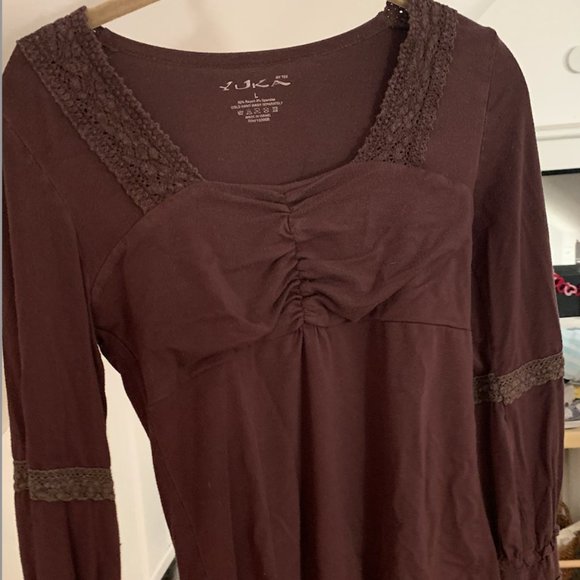 Cottage core milk maid style brown long-sleeve shirt - Picture 1 of 2